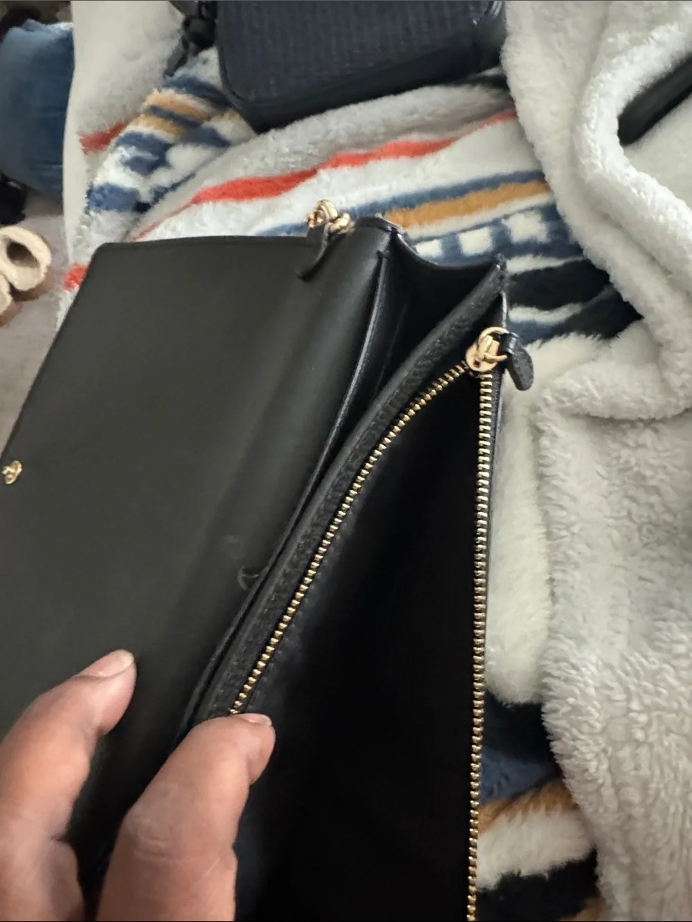 Coach Black Pebbled Leather Wallet Crossbody with Gold Logo